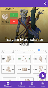 Example image of the Quest Calendar character tracker Flutter application showing the character sheet.